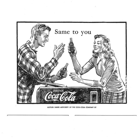 Coca Cola Couple Toasting Cooler Print AD Illustration 6 inch Vintage 1940s 1950 - Picture 2 of 2